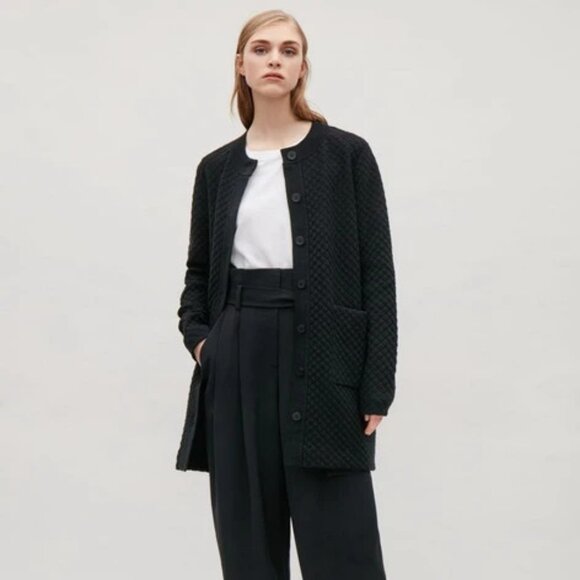COS Women's Long Black Textured Knit Cardigan Size Small - Picture 1 of 14